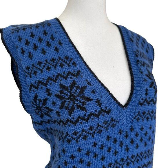 Vintage Fair Isle Wool Sweater Vest Sz S Blue Adrienne Vittadini Winter Academia - Picture 2 of 4